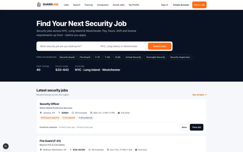 The GuardLink home page