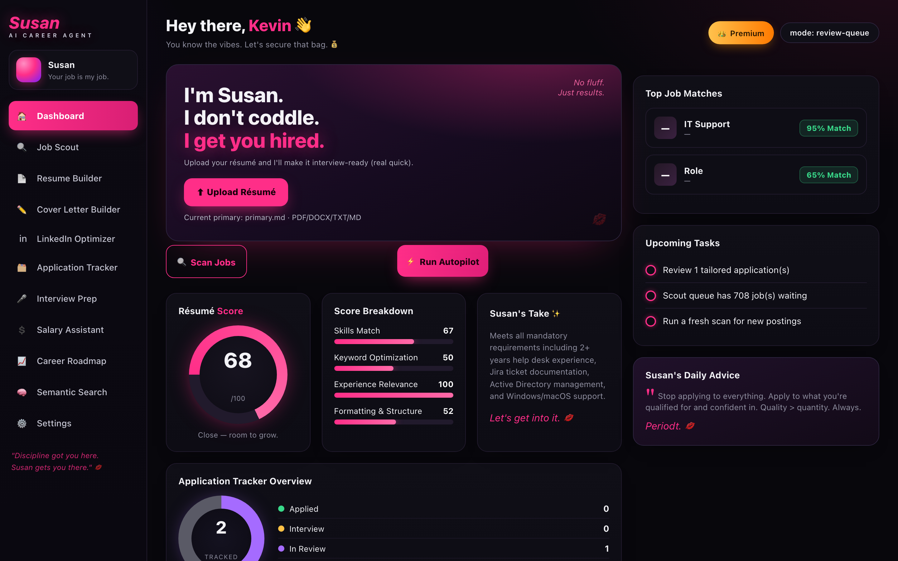 Susan — AI Career Agent Dashboard