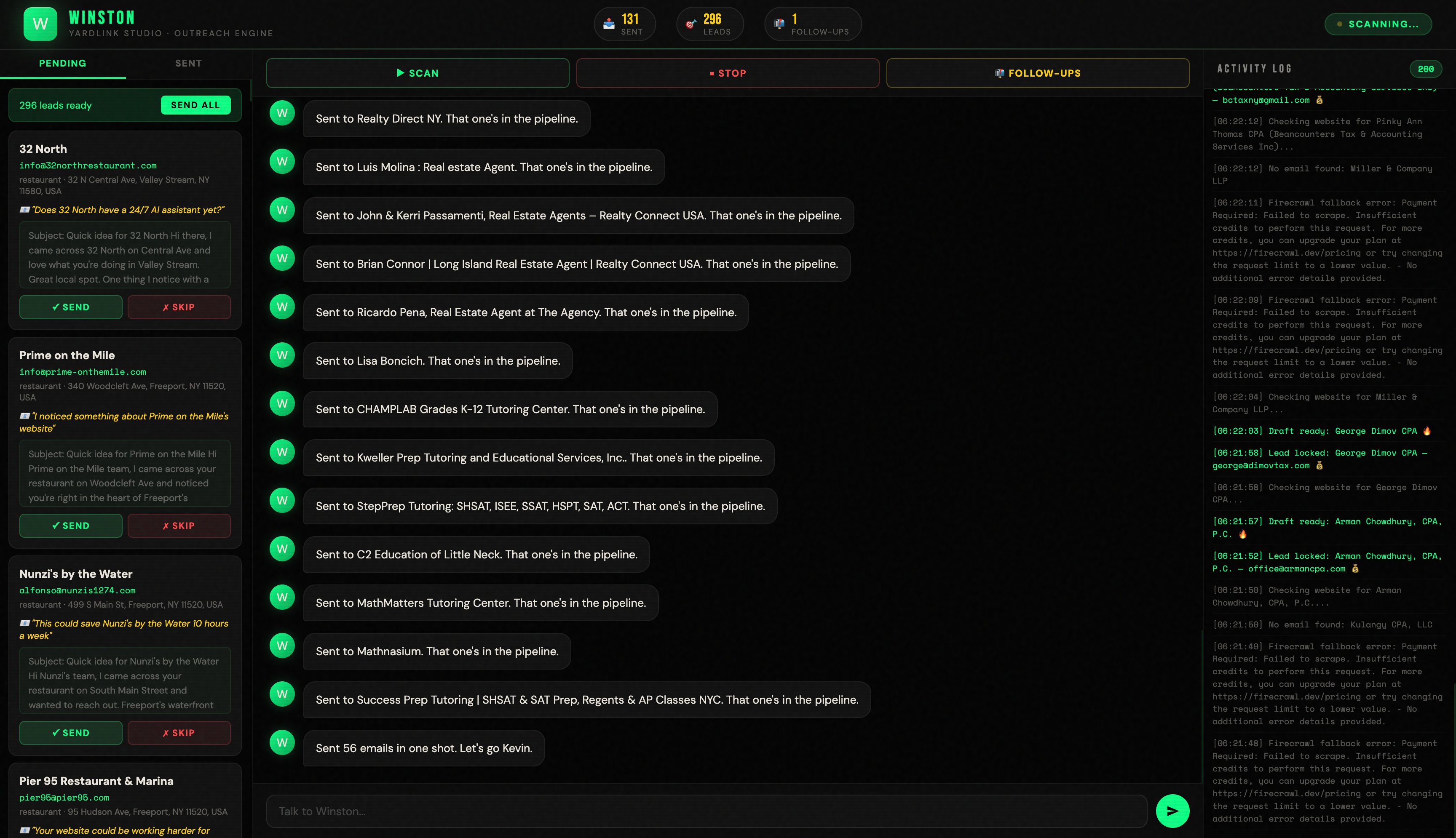 Winston — AI Sales Outreach Dashboard